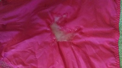 Cream white cum on soft pink satin panties...