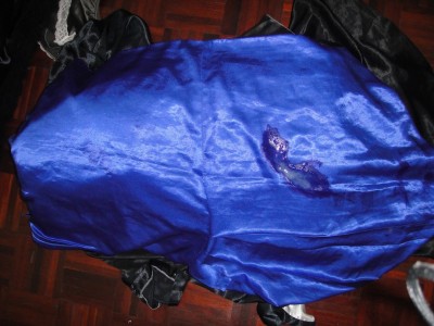 blue satin skirt with my cum