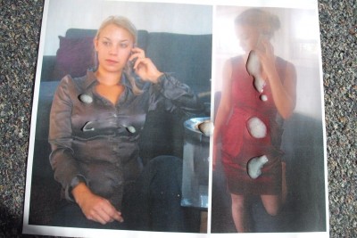 Her red dress looks so shiny and slippery