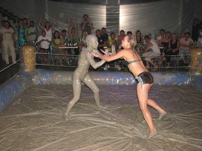 Mud wrestling in Satin Nylon Adidas shorts