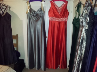 Some more dress Photos The Grey Dress is a Laura Scott Evening Wear which has the same lining as the outside fabric i can't wear it enough very sexy my best one i reckon. the Red Dress is an Angel Star with satin lining which is stunning.