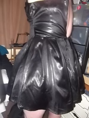 As soon as I zip myself tightly into this faux soft leather dress and rub my hands all round the soft leather, I instantly cream into the soft silky under-lining