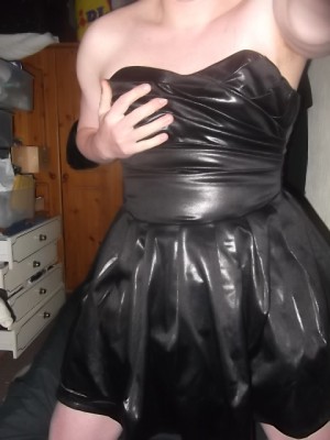 As soon as I zip myself tightly into this faux soft leather dress and rub my hands all round the soft leather, I instantly cream into the soft silky under-lining