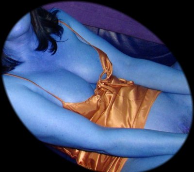 Edited image wearing the same satin nightie.