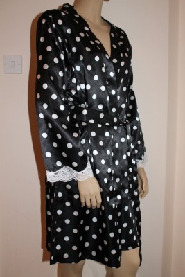 Polka dot satin robe