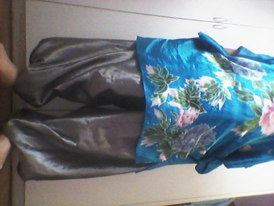 One of my favs, super soft silk satin caftan and yoga pants